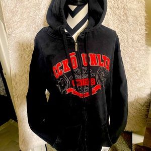 Ecko Unltd Hoodie Mens XXL Black Red Zip Grunge Rap Skate Spellout Sweatshirt